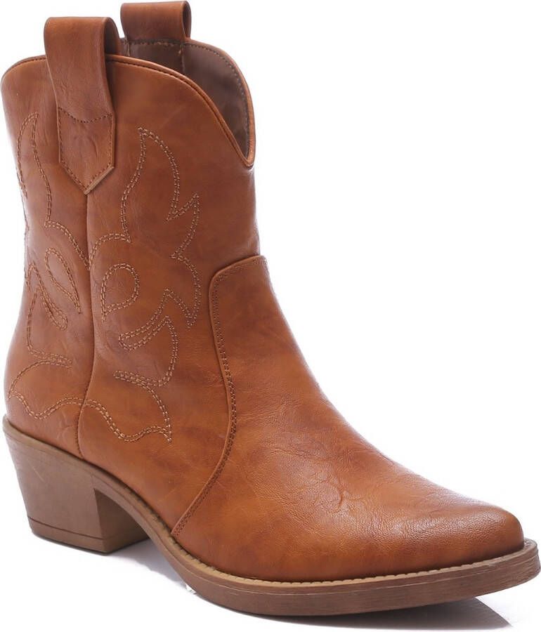 Weloveshoes Black Friday Deal Dames Cowboylaarzen met Hak Kort Imitatieleer Camel