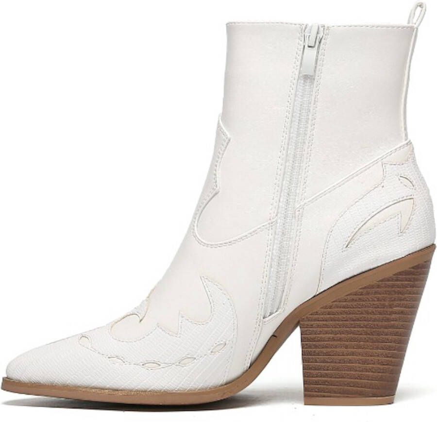 Weloveshoes Cyber Monday Deal Dames Cowboylaarzen met Hak Kort Imitatieleer Wit