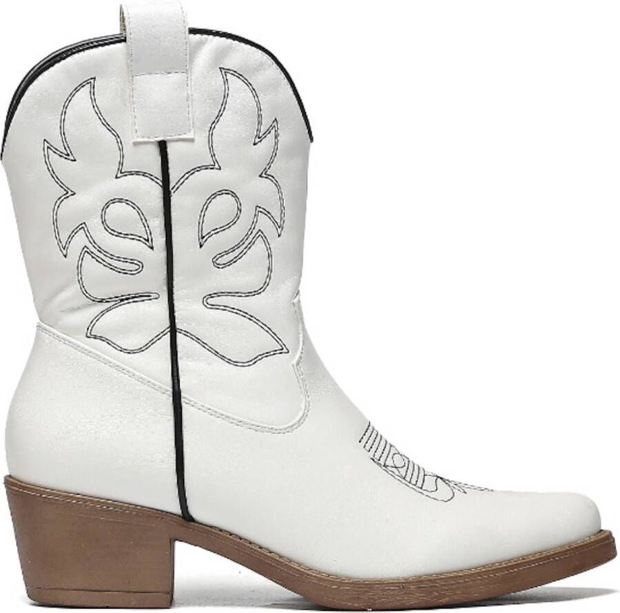 Weloveshoes SmileFavorites Dames Cowboylaarzen met Hak Kort Imitatieleer Wit