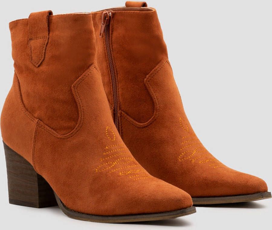 Weloveshoes Cyber Monday Deal Dames Cowboylaarzen met Hak Kort Suedine Oranje