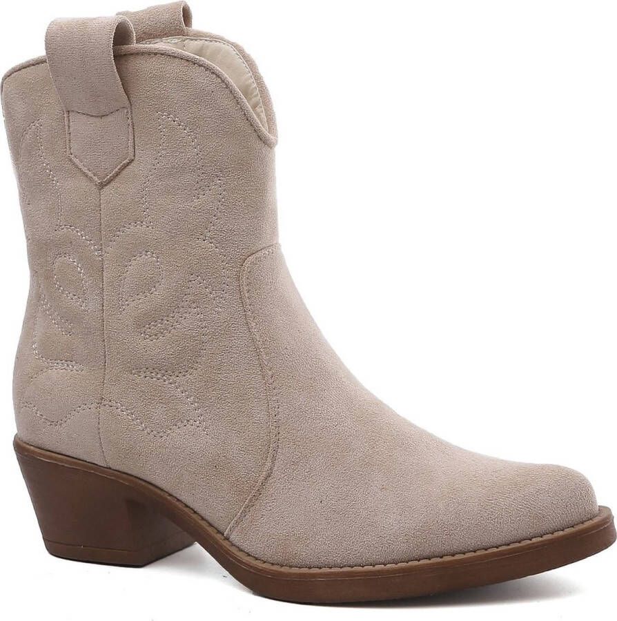 Weloveshoes Black Friday Deal Dames Cowboylaarzen met Hak Kort Suedine Beige