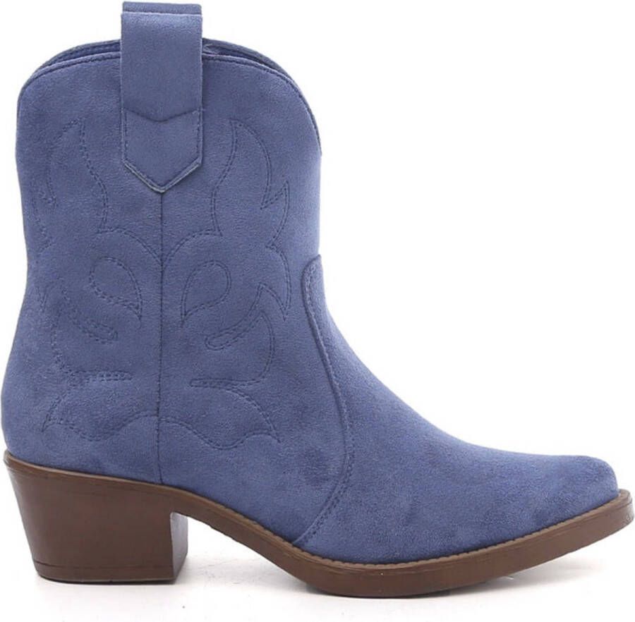 Goedkopeschoenen.com Smile Favorites Dames Cowboylaarzen met Hak Kort Blauw Suedine