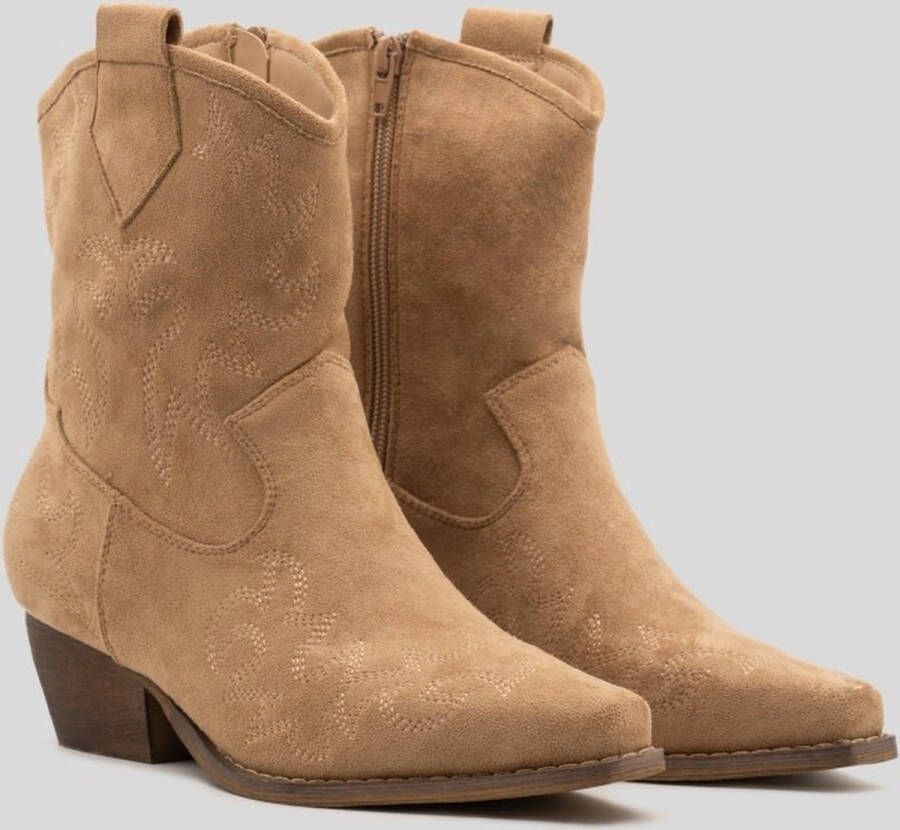 Weloveshoes SmileFavorites Dames Cowboylaarzen met Hak Kort Suedine Khaki