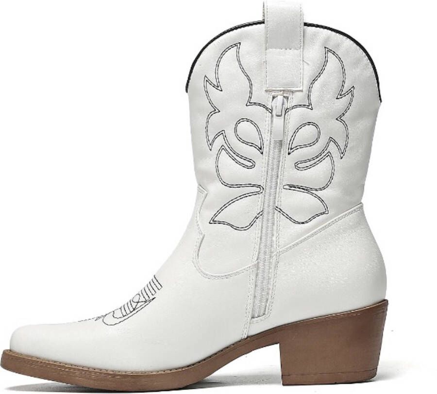 Weloveshoes Black Friday Deal Dames Cowboylaarzen met Hak Kort Imitatieleer Wit