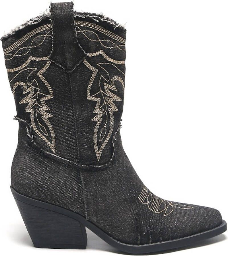 Weloveshoes SmileFavorites Dames Cowboylaarzen met Hak Kort Zwart Stof