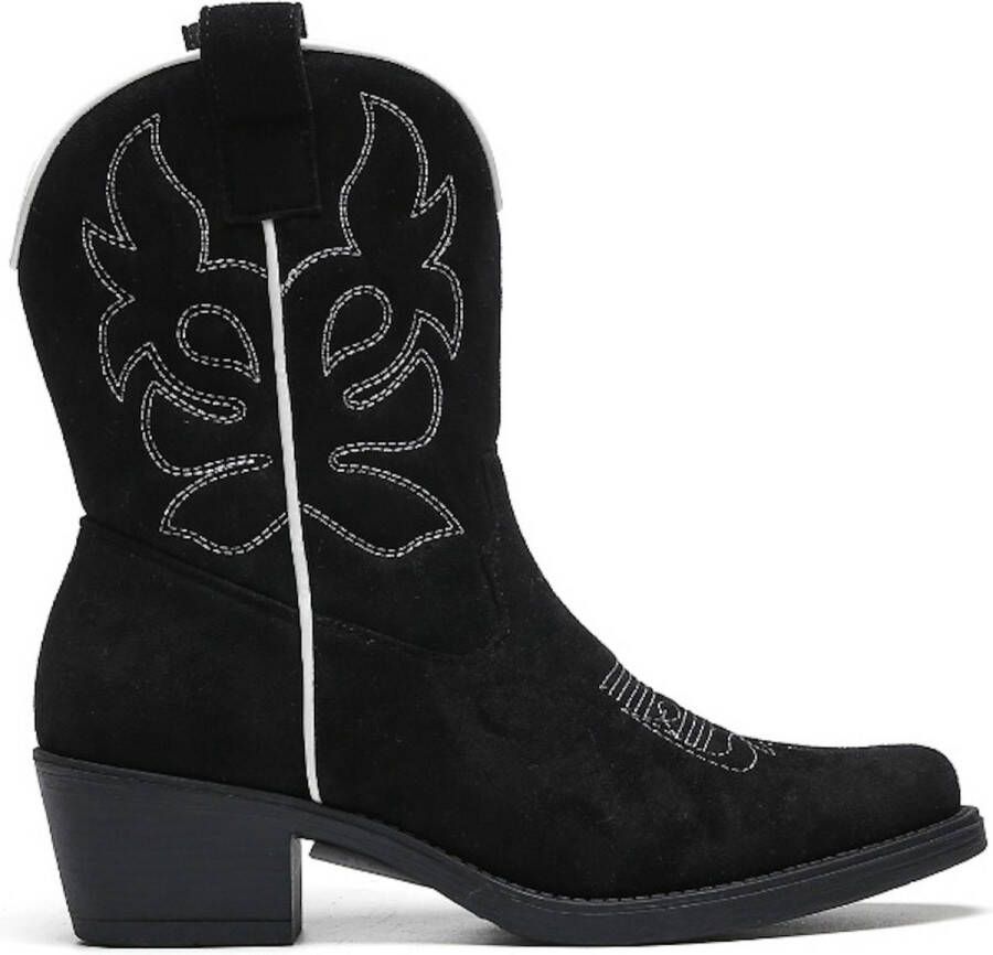 Weloveshoes SmileFavorites Dames Cowboylaarzen met Hak Kort Zwart Suedine