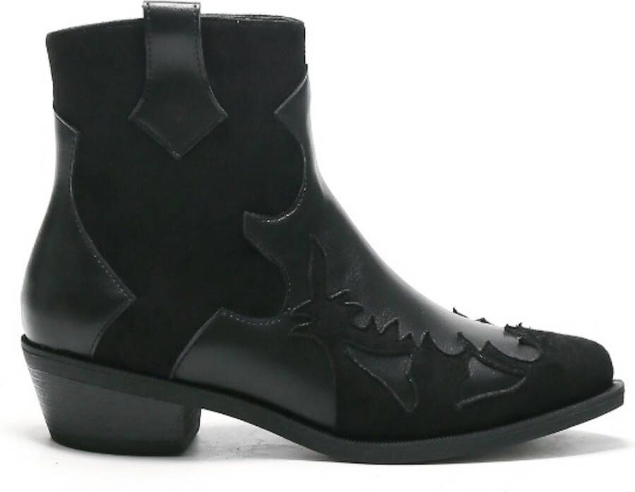 Weloveshoes SmileFavorites Dames Cowboylaarzen met Hak Kort Zwart Suedine