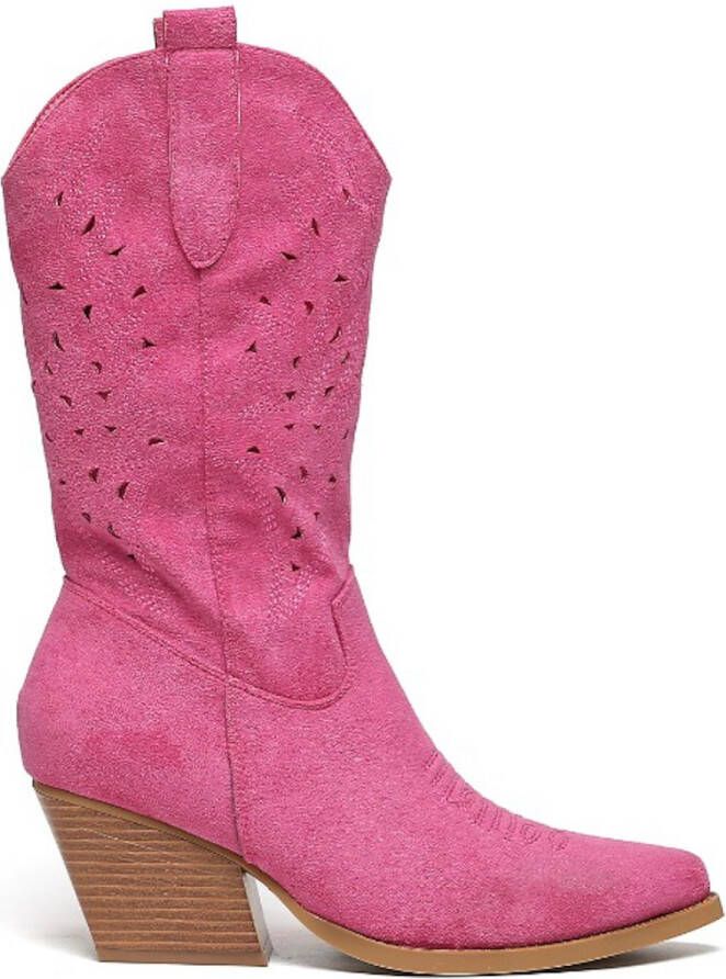 Weloveshoes SmileFavorites Dames Cowboylaarzen met Hak Roze Suedine