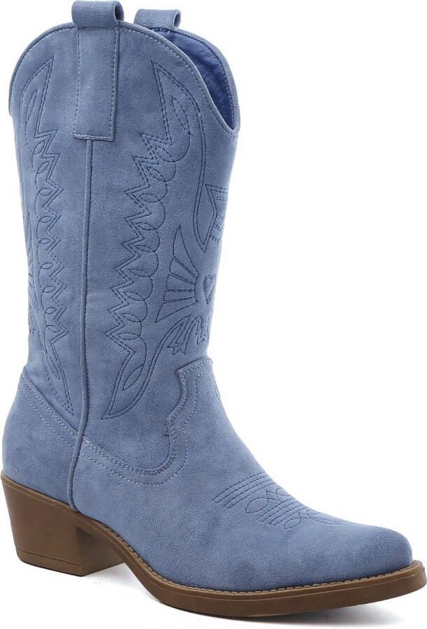 Goedkopeschoenen.com Smile Favorites Dames Cowboylaarzen met Hak Blauw Suedine - Foto 1