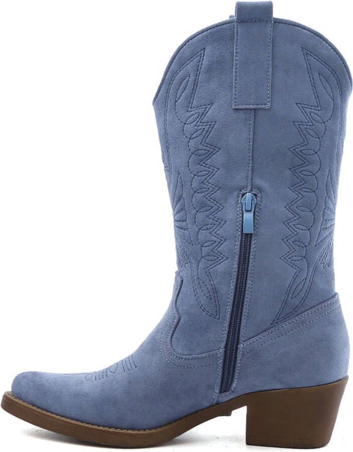 Goedkopeschoenen.com Smile Favorites Dames Cowboylaarzen met Hak Blauw Suedine