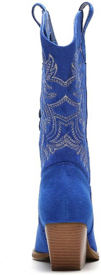 Weloveshoes SmileFavorites Dames Cowboylaarzen met Hak Suedine Blauw