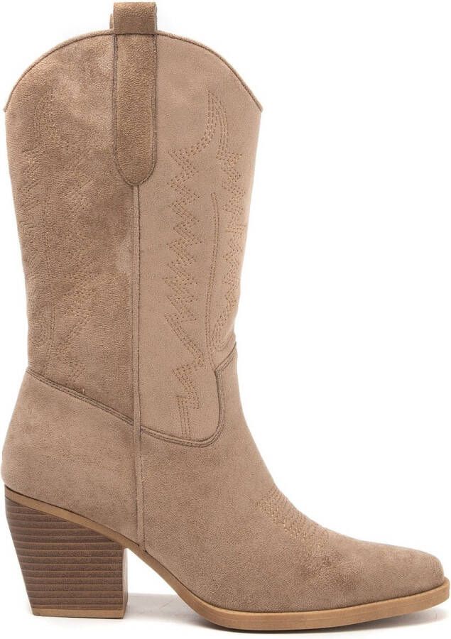 Weloveshoes Smile Favorites Vrouwen Cowboylaarzen met Hak Khaki Suedine - Foto 1