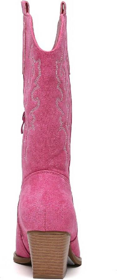 Weloveshoes SmileFavorites Dames Cowboylaarzen met Hak Suedine Roze