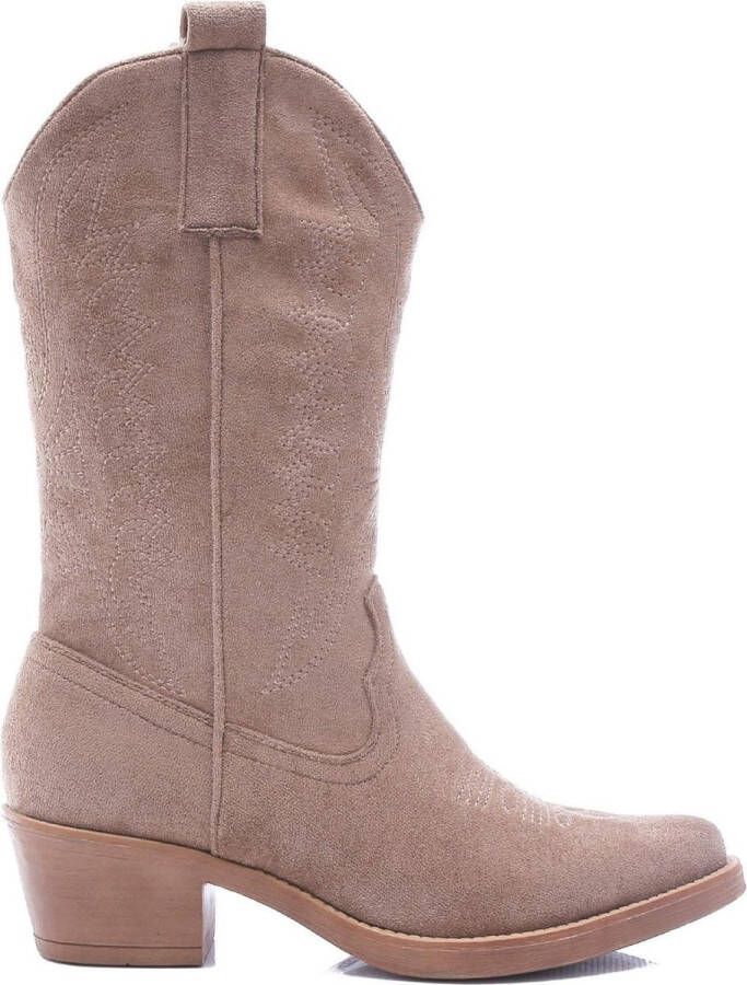 Weloveshoes Cyber Monday Deal Dames Cowboylaarzen met Hak Suedine Taupe Khaki