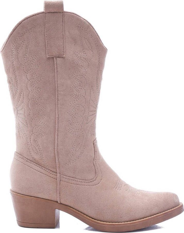 Weloveshoes Black Friday Deal Dames Cowboylaarzen met Hak Suedine Taupe Nude