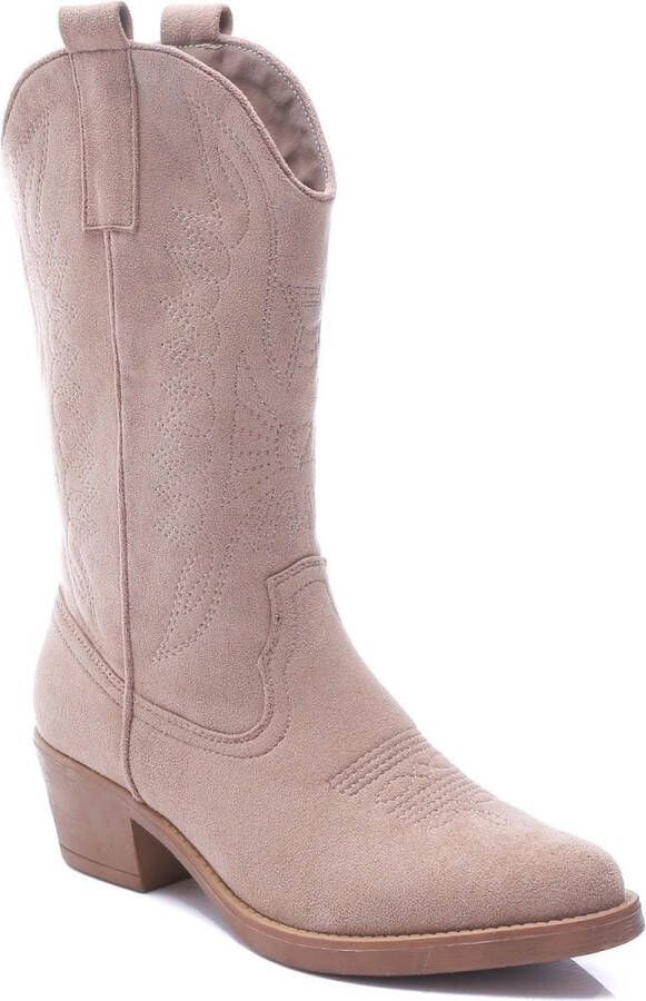 Weloveshoes SmileFavorites Dames Cowboylaarzen met Hak Suedine Taupe Nude