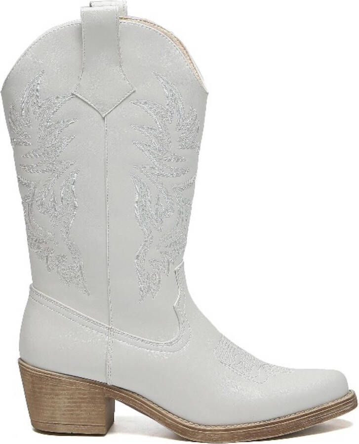 Weloveshoes SmileFavorites Dames Cowboylaarzen met Hak Wit Imitatieleer