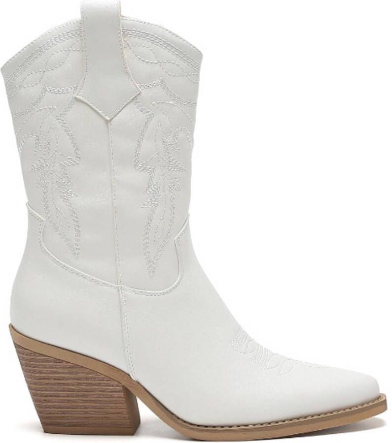 Weloveshoes SmileFavorites Dames Cowboylaarzen met Hak Wit Imitatieleer