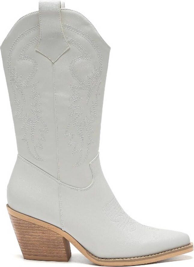 Weloveshoes SmileFavorites Dames Cowboylaarzen met Hak Wit Imitatieleer