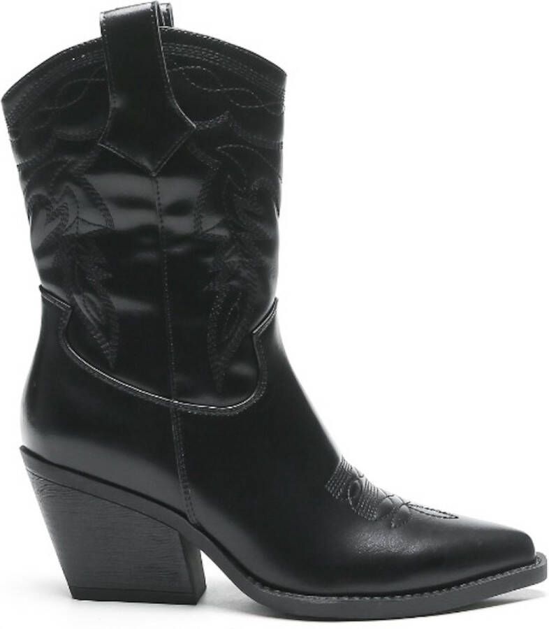 Weloveshoes SmileFavorites Dames Cowboylaarzen met Hak Zwart Imitatieleer