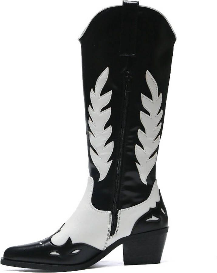 Weloveshoes SmileFavorites Dames Cowboylaarzen met Hak Zwart Imitatieleer