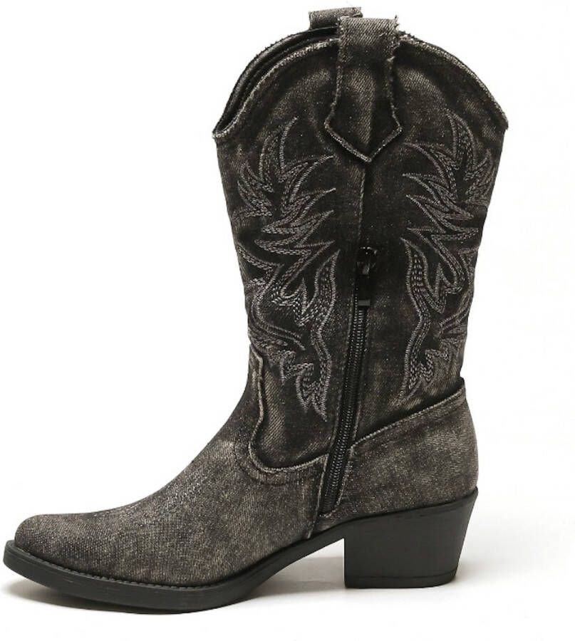 Weloveshoes SmileFavorites Dames Cowboylaarzen met Hak Zwart Stof