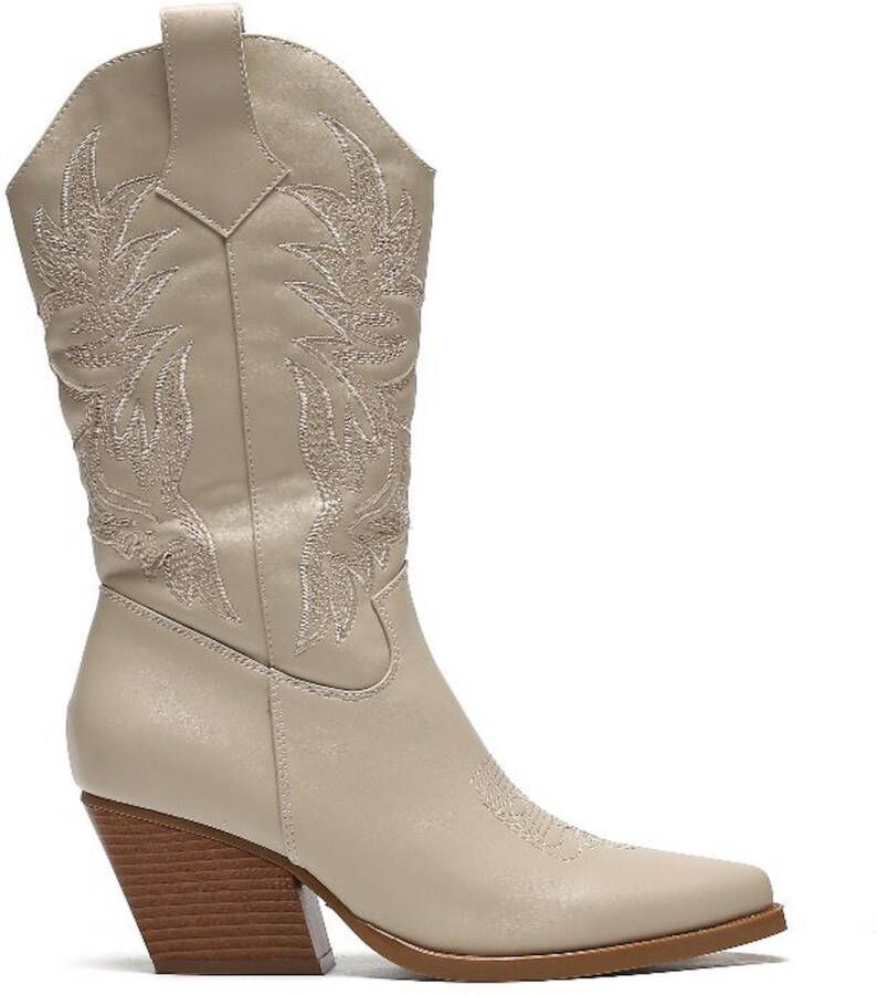 Weloveshoes Cyber Monday Deal Dames Cowboylaarzen Western Imitatieleer Beige