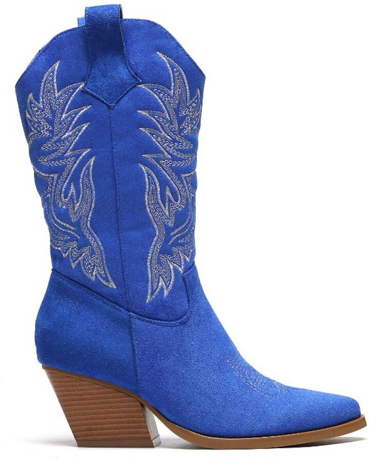 Weloveshoes Black Friday Deal Dames Cowboylaarzen met Hak Suedine Blauw