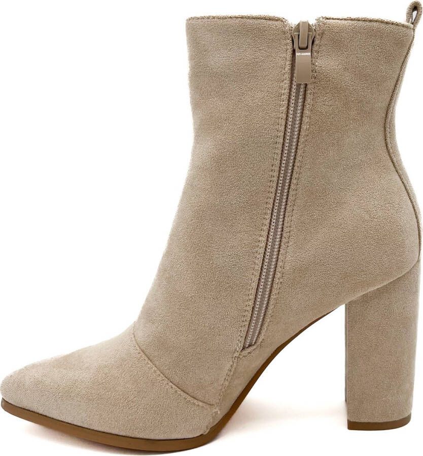 Weloveshoes Black Friday Deal Dames Enkellaarzen met Hak Suedine Beige