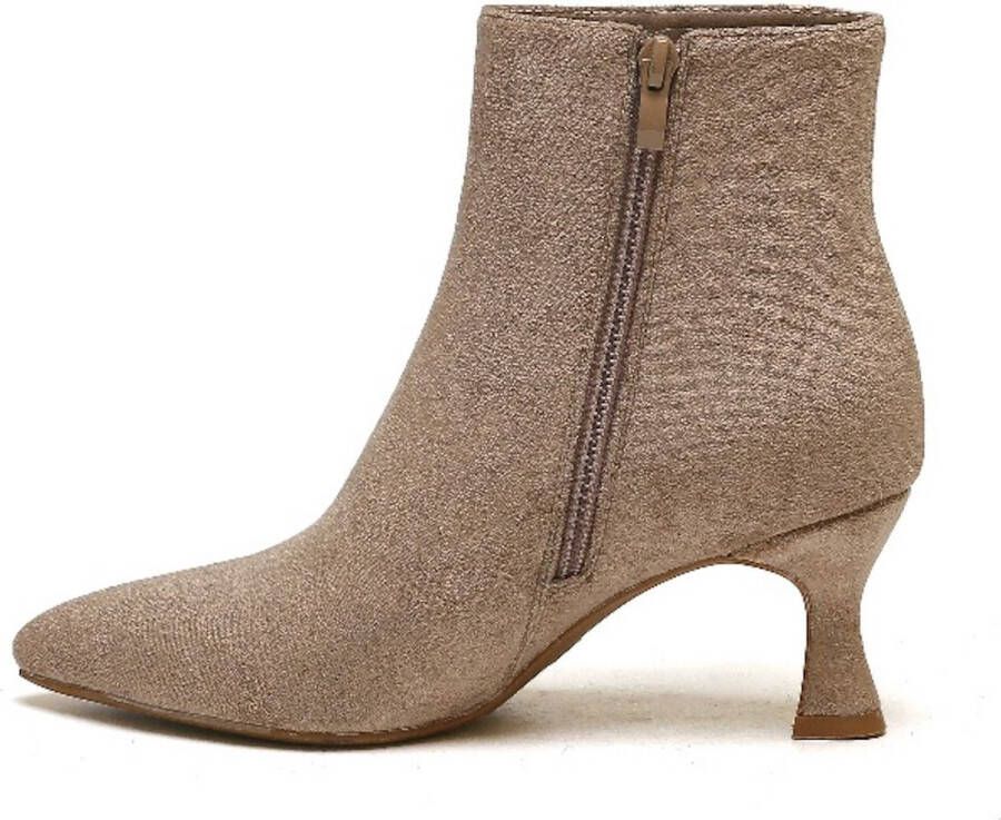 Weloveshoes SmileFavorites Dames Enkellaarzen met Hak Taupe Khaki Suedine