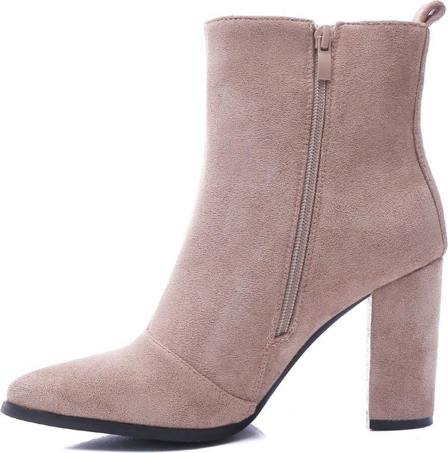 Weloveshoes Cyber Monday Deal Dames Enkellaarzen met Hak Suedine Taupe Nude