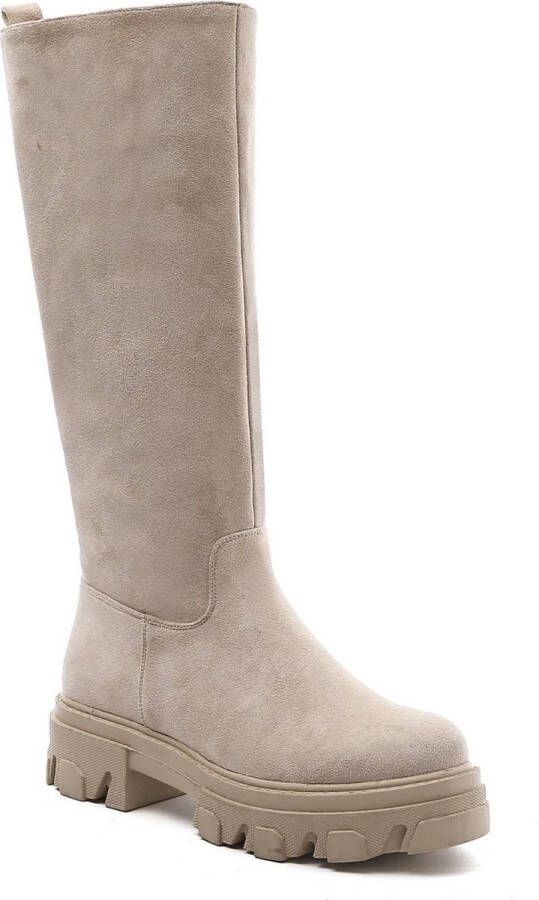 Weloveshoes SmileFavorites Dames Laarzen Chelsea boots met Hak Beige Suedine