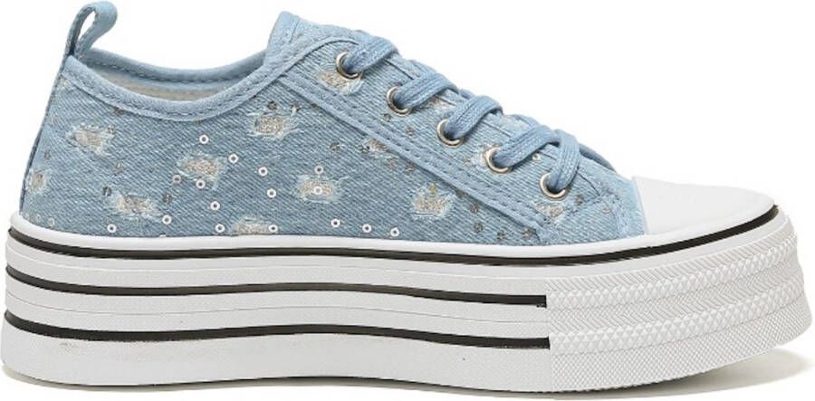 Weloveshoes SmileFavorites Dames Sneakers Blauw Stof