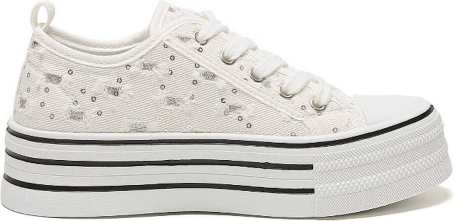 Weloveshoes SmileFavorites Dames Sneakers Wit Stof