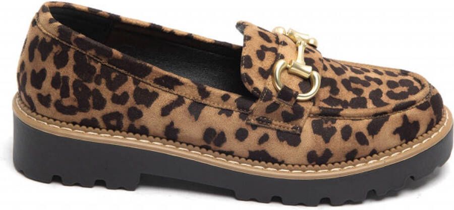 Weloveshoes SmileFavorites Loafers Beige Suedine Moccasins Leopard