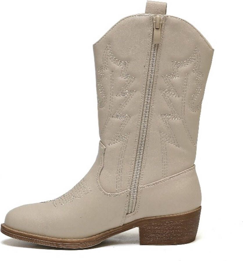 Weloveshoes SmileFavorites Meisjes Cowboylaarzen met Hak Beige Imitatieleer