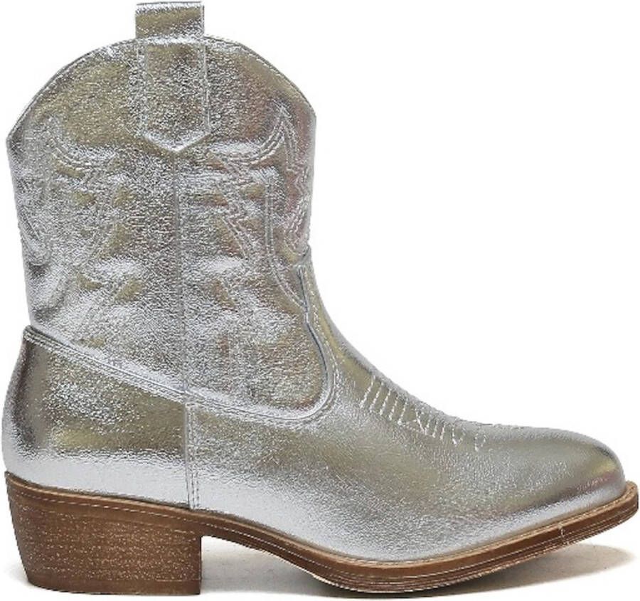 Weloveshoes SmileFavorites Meisjes Cowboylaarzen met Hak Kort Zilver Imitatieleer