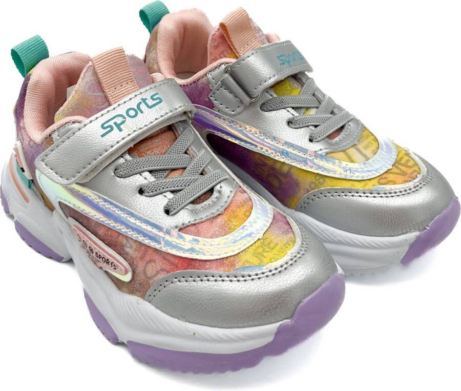 Weloveshoes SmileFavorites Meisjes Sneakers Grijs Zilver Imitatieleer