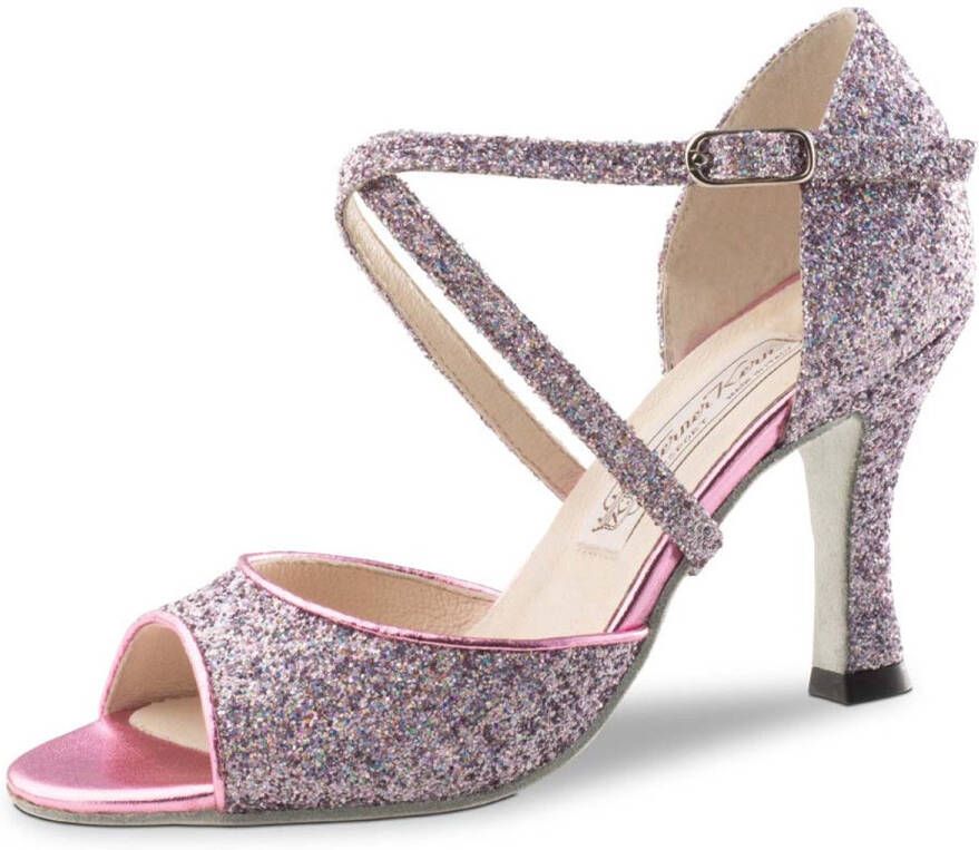 Werner Kern Alina Dansschoenen voor Dames Multicolor Glitter Hoge Hak flare Open teen Latin Tango Kizomba Salsa schoenen Roze