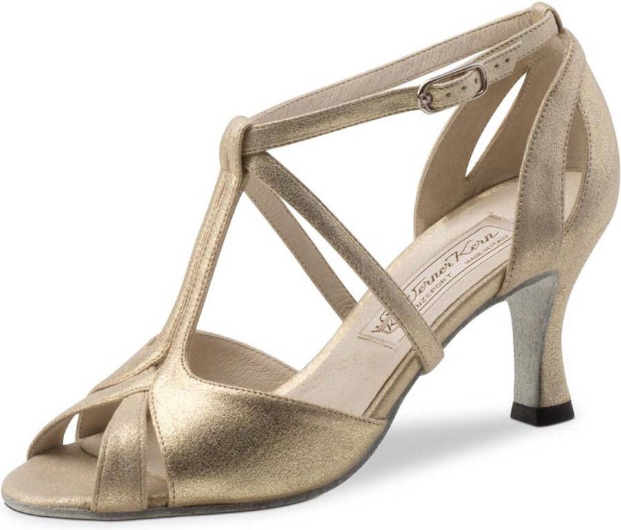 Werner Kern Amy Latin Dames Dansschoenen voor Smalle Voeten Gekruiste bandjes Luxe gouden metallic Stabiele flare hak Suède zolen Salsa Latin Bachata Bruidsschoenen Goudkleurig