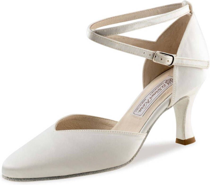 Werner Kern Bridal Werner Kern Betty Bruidsschoenen Wit Satijn Suede zool voor binnen Flare hak Witte Dansschoenen Dames Dichte Neus Wit