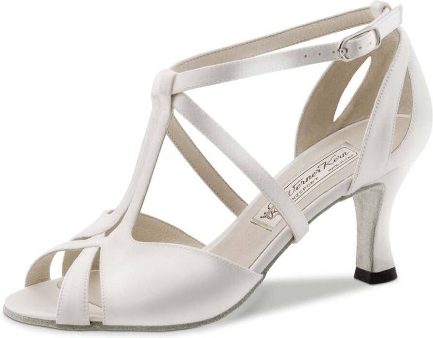 Werner Kern Bridal Werner Kern Francis Dansschoenen Dames Wit Satijn Bruidsschoenen Suede zool voor binnen Bandjes over de wreef Salsa Latin Bachata Kizomba Wit