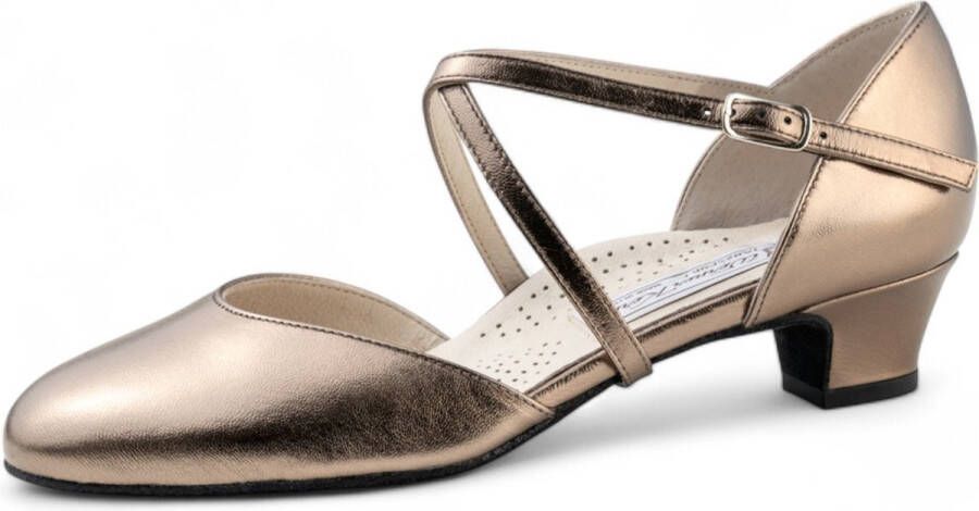 Werner Kern Felice Dames Ballroom Dansschoenen Chevro antiek metallic leer Lage stabile hak Geschikt voor brede voet Dichte Neus Feestelijke dansschoen Latin Social Stijldansen Koper