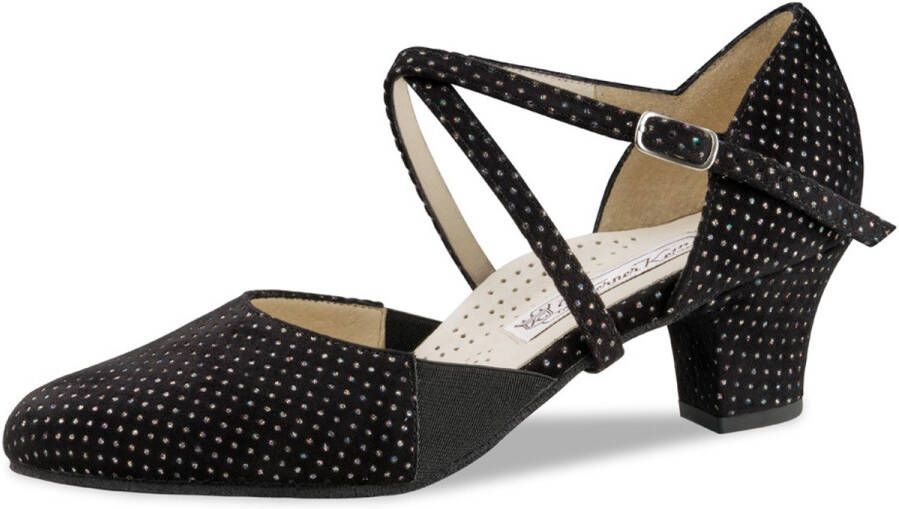 Werner Kern Ronja Dansschoenen Dames met Suede zolen Ballroom Latin Salsa schoenen Zwart met glitters Dichte teen Comfort voetbed Hak Zwart brokaat