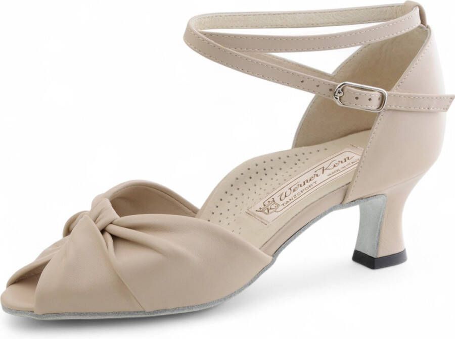 Werner Kern Ruth Beige Dames Latin Dansschoenen Lederen knoop detail Kruisbandje rondom de enkel flare hak Dansschoenen voor dames met brede voeten Ballroom Latin Salsa Kizomba en Tango Beige