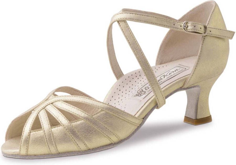 Werner Kern Smilla Dansschoenen Dames met hak Salsa en Latin schoenen Open neus Goud leer Suede zolen Comfort voetbed Goud