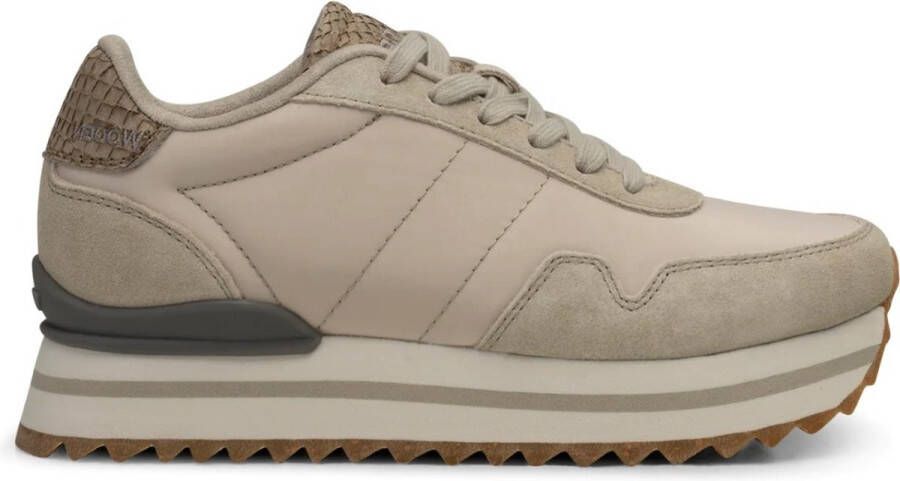 Woden Leren Plateau Sneaker met Visleer Details Gray Dames