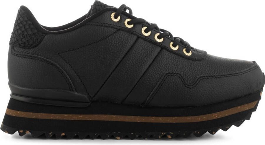 Woden Leren Plateau Sneaker met Visleren Details Black Dames