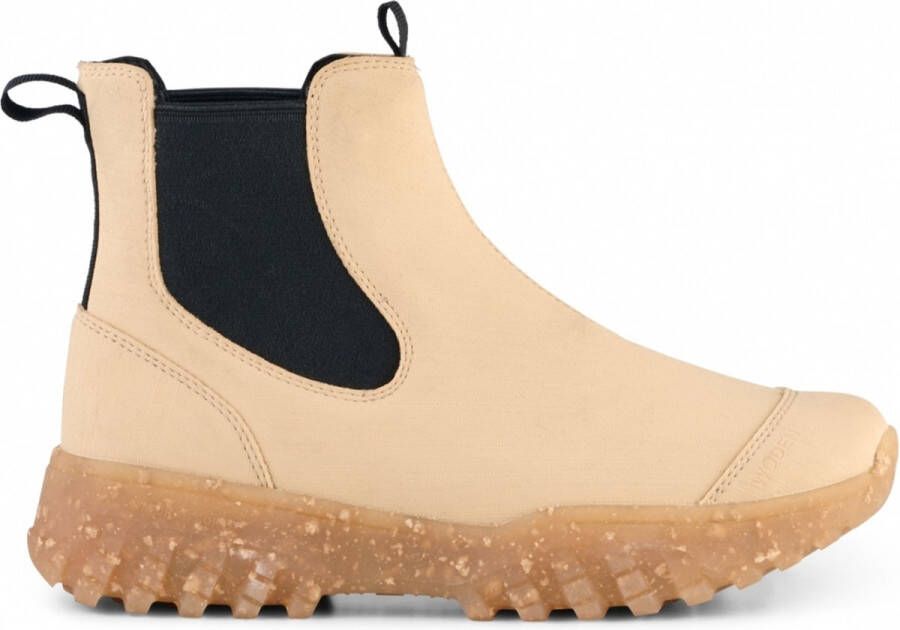 Woden Waterdichte Rubber Track Laars met Visleren Details Beige Dames