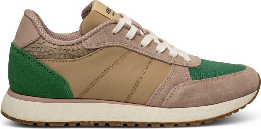 Woden Ronja groen met beige dames sneakers